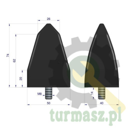 Resor, odbój gumowy trójkątny śruba M8 wysokość 73mm NR-197 Przyczepa