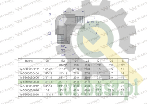 Kolanko hydrauliczne calowe BB 1/2" BSP (XW) Waryński ( sprzedawane po 5 )