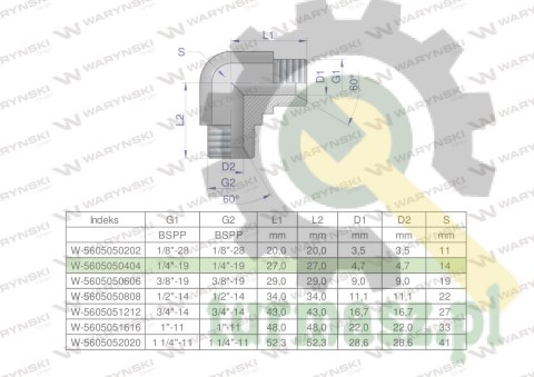Kolanko hydrauliczne calowe BB 1/4" BSP (XW) Waryński ( sprzedawane po 2 )