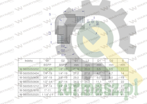 Kolanko hydrauliczne calowe BB 1/8" BSP (XW) Waryński ( sprzedawane po 2 )