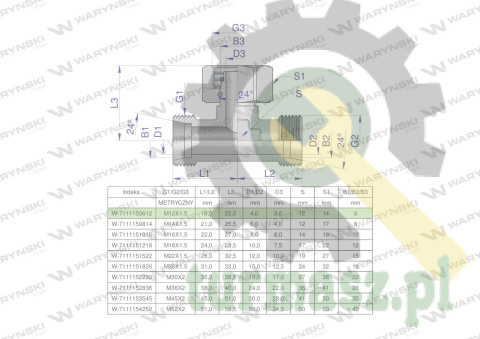 Trójnik hydrauliczny symetryczny metryczny BAB M12x1.5 06L (XEVT) Waryński ( sprzedawane po 2 )