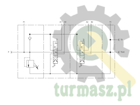 Rozdzielacz hydrauliczny (80 l/m) 2 sekc. ster. ręczno elektryczne 12 VDC