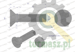 Śruba kpl. płużna podsadzana D 608 M12x50 mm kl.12.9 zastosowanie ząb SX Waryński ( sprzedawane po 25 )