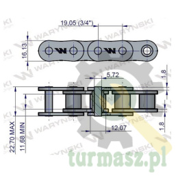 Łańcuch rolkowy 12B-1-42Ps przystawka napędowa zastosowanie Anna 5644320200 Waryński