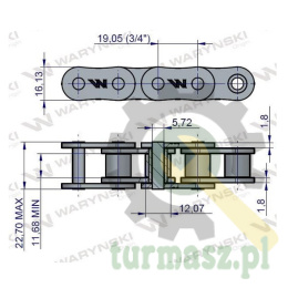 Łańcuch rolkowy 12B-1-48Ps+ półogniwo zastosowanie Bizon 5040995830 Waryński